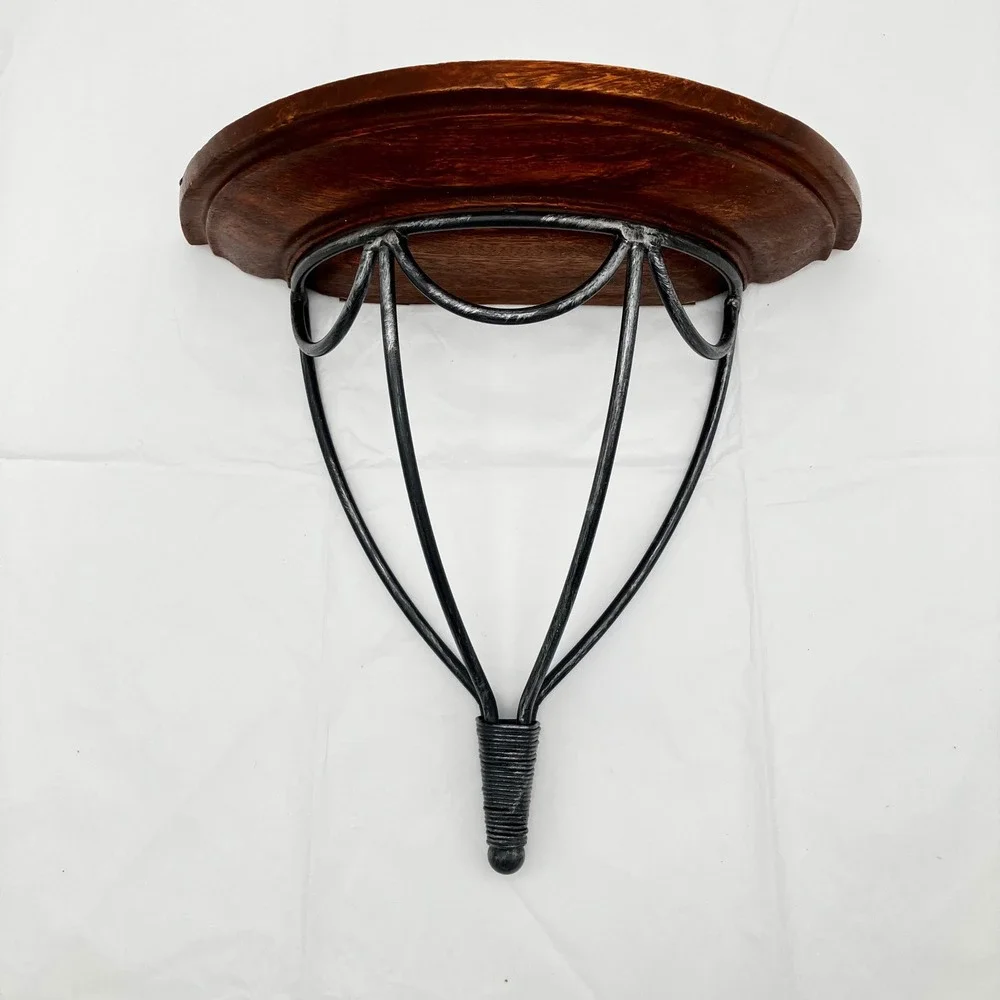 Wall Shelf Floating Wood Metal 11x12 Brown Black Rustic Scroll Decor Unbranded
